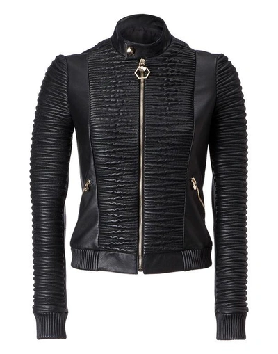 Shop Philipp Plein Leather Bomber "broadway"