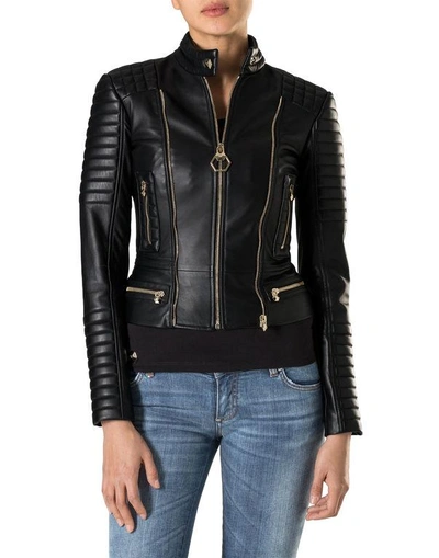 Shop Philipp Plein Leather Biker "high Line" In Black