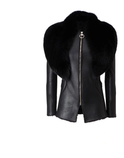 Philipp Plein Fur Jacket "times Sqaure" In Black