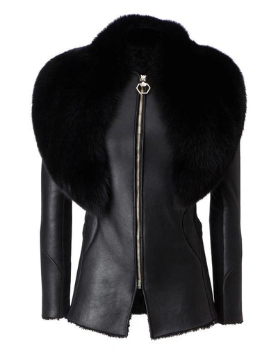 Shop Philipp Plein Fur Jacket "times Sqaure" In Black