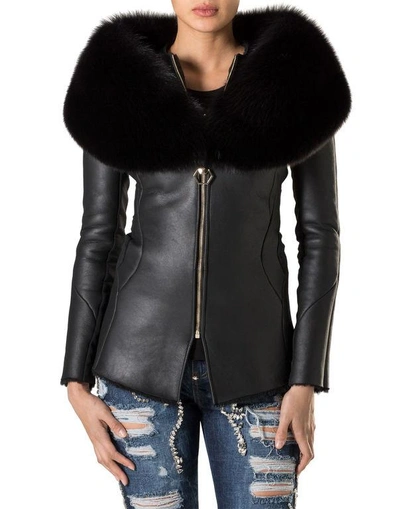 Shop Philipp Plein Fur Jacket "times Sqaure" In Black