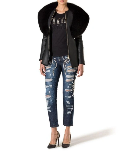 Shop Philipp Plein Fur Jacket "times Sqaure" In Black