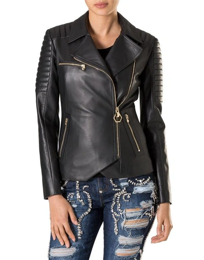 Shop Philipp Plein Leather Jacket "staten Island" In Black