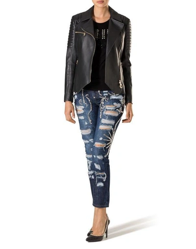 Shop Philipp Plein Leather Jacket "staten Island" In Black