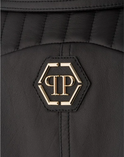 Shop Philipp Plein Leather Jacket "staten Island" In Black