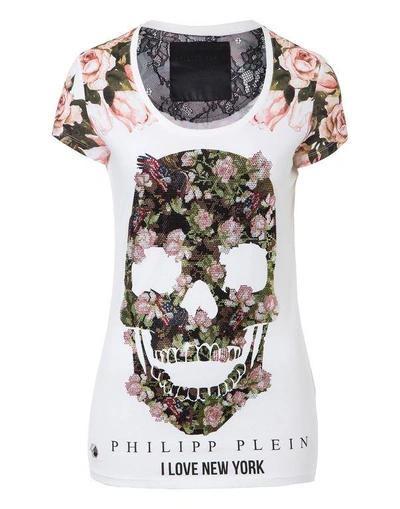 Shop Philipp Plein T-shirt Round Neck Ss "flowers"