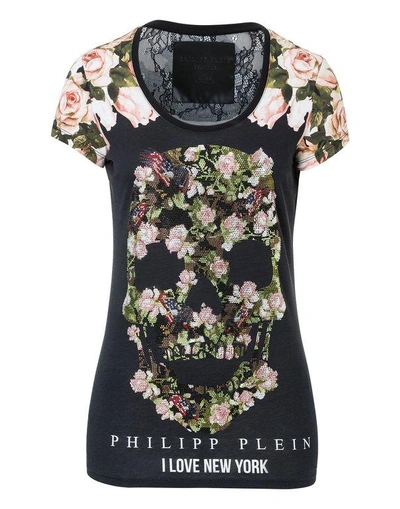 Shop Philipp Plein T-shirt Round Neck Ss "flowers"