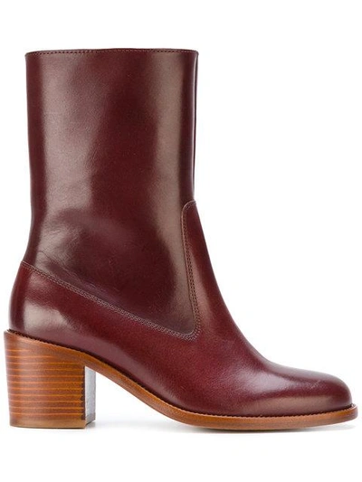 A.p.c. Eva Leather Ankle Boots In Burgundy | ModeSens