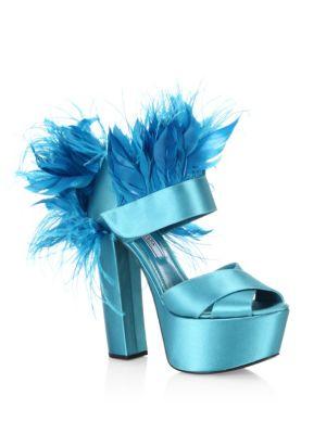 Prada Feather-trim Satin Platform 