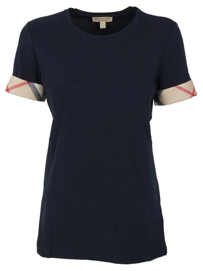 Shop Burberry House Check Cuffs T-shirt In Navy