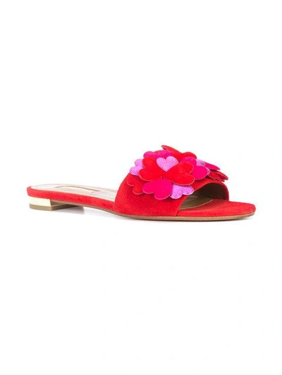 Shop Aquazzura 'happy Hearts' Slide Sandals In Red