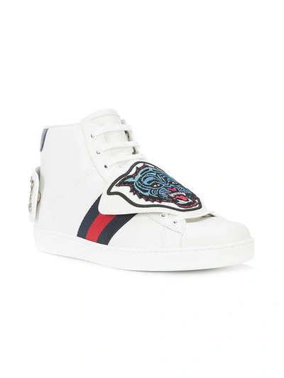 Shop Gucci Lace-up Tiger Sneakers In White