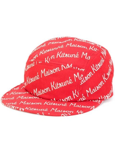 Shop Maison Kitsuné Logo Print Cap - Red