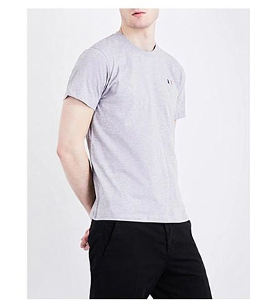 Shop Ami Alexandre Mattiussi Logo-embroidered Cotton-jersey T-shirt In Heather Grey