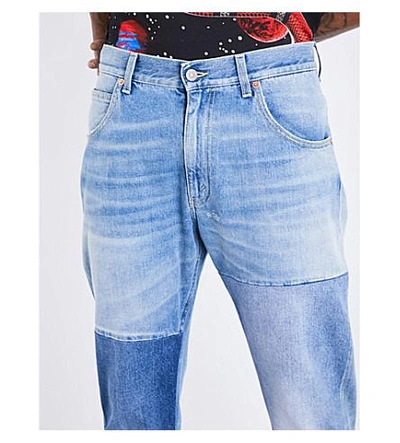 Shop Gucci Contrast-panel Regular-fit Tapered Mid-rise Jeans In Blue