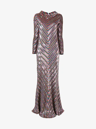 Shop Ashish Chevron Sequined Gown In White