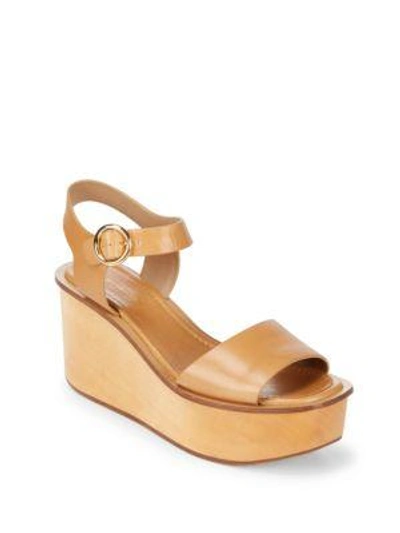 Shop Michael Kors Bridgette Leather Ankle-strap Wedge Platform Sandals In Peanut