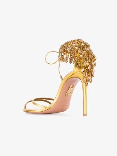 Shop Aquazzura Gold Eden Bead 105 Sandals In Metallic