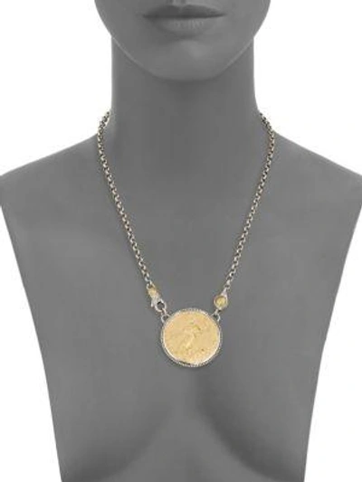 Shop Konstantino Gaia Etched Pendant Necklace In Silver-gold