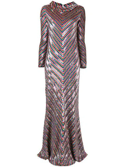 Shop Ashish Chevron Sequined Gown In Multicolour