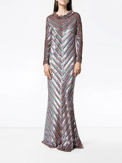 Shop Ashish Chevron Sequined Gown In Multicolour