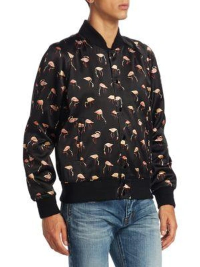 Shop Saint Laurent Teddy Flamingo-print Jacket In Black Multi