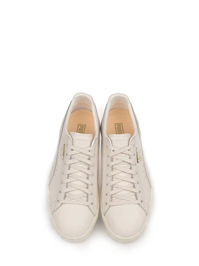 Shop Puma White Clyde Natural Leather Sneakers