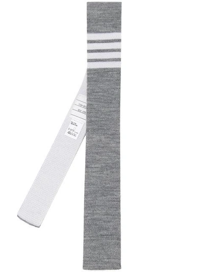 Shop Thom Browne Striped Knitted Tie - Grey