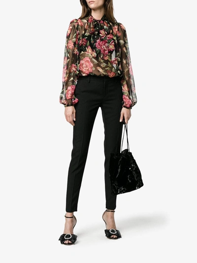 Shop Dolce & Gabbana Chiffon Floral Print Blouse In Black