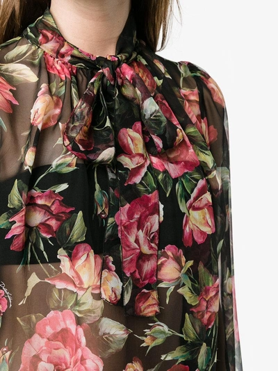 Shop Dolce & Gabbana Chiffon Floral Print Blouse In Black