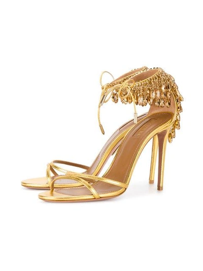 Shop Aquazzura Gold Eden Bead 105 Sandals