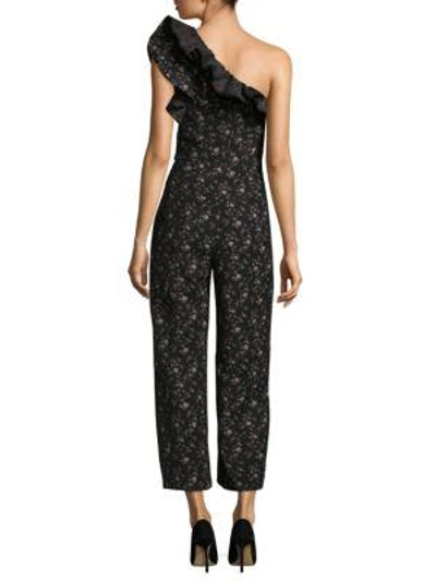 Shop Rebecca Taylor One-shoulder Floral Jumpsuit In Black Combo