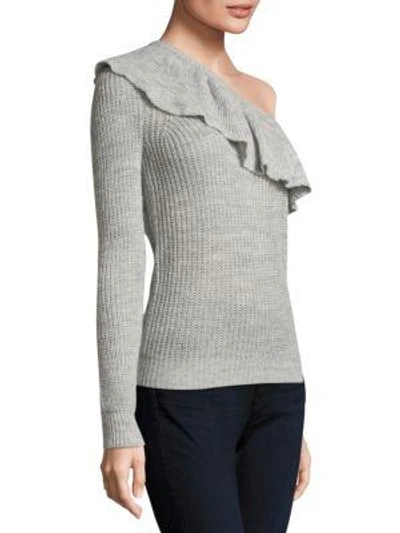 Shop Rebecca Taylor One-shoulder Ruffle Sweater In Grey