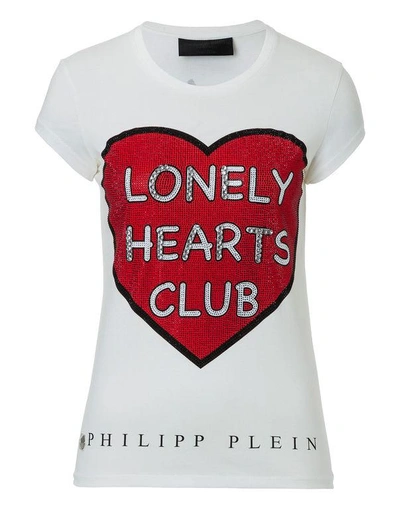 Shop Philipp Plein T-shirt Round Neck Ss "lonely Hearts"