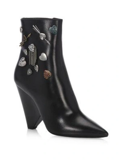Shop Saint Laurent Niki Cone Heel Embellished Leather Booties In Black