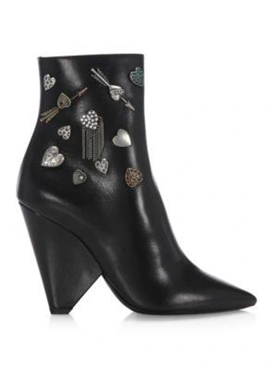 Shop Saint Laurent Niki Cone Heel Embellished Leather Booties In Black