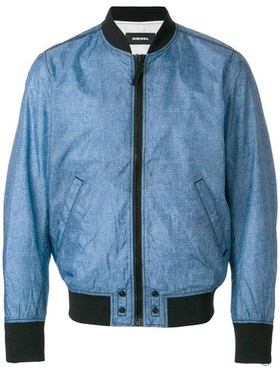Shop Diesel Zip Up Bomber Jacket In Blue