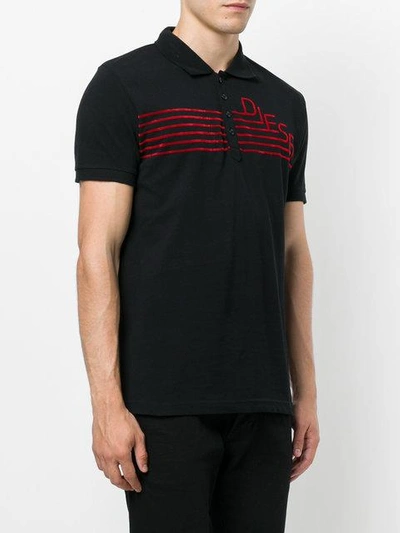 Shop Diesel Logo Embroidered Polo Top - Black