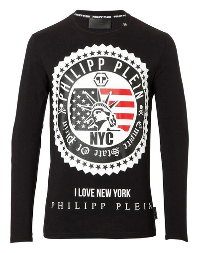 Shop Philipp Plein T-shirt Round Neck Ls "strange"