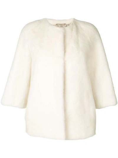 Shop Yves Salomon Short Fur Jacket - White