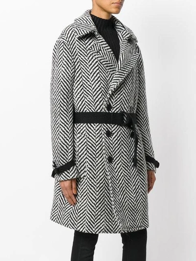 Shop Saint Laurent Chevron-stripe Double-breasted Coat In Black