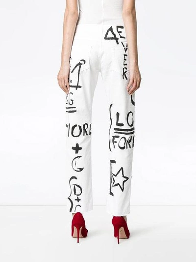 Shop Dolce & Gabbana White Handwritten Print Boyfriend Jeans