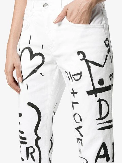 Shop Dolce & Gabbana White Handwritten Print Boyfriend Jeans
