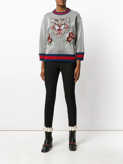 Shop Gucci Angry Cat Embroidered Sweatshirt - Grey