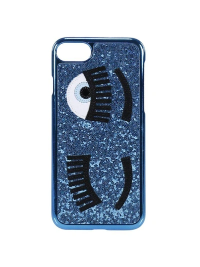 Shop Chiara Ferragni Case Iphone 7plus With Glitter Eyes In Gnawed Blue