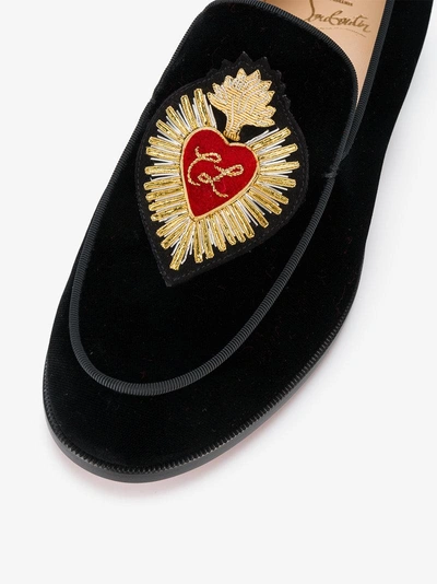 Shop Christian Louboutin Perou Corazon Velvet Loafers In Black