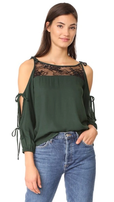 Ella Moss Catarina Cold-shoulder Top W/ Lace In Army