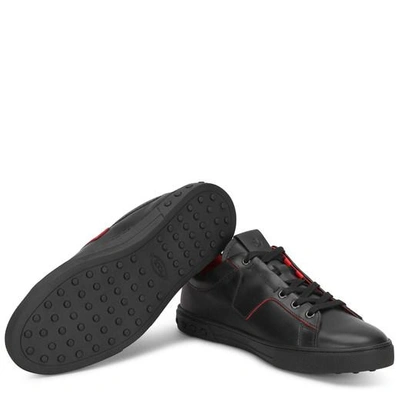 Shop Tod's For Ferrari Sneakers In Leather In Black