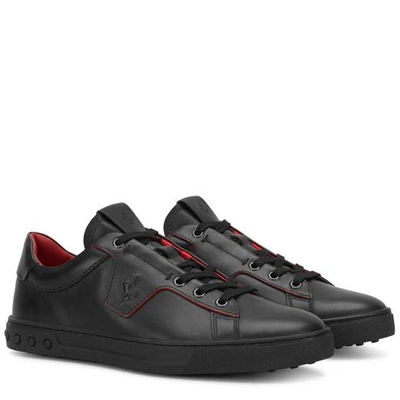 Shop Tod's For Ferrari Sneakers In Leather In Black