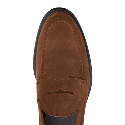 Shop Tod's Loafers In Suede In Brown